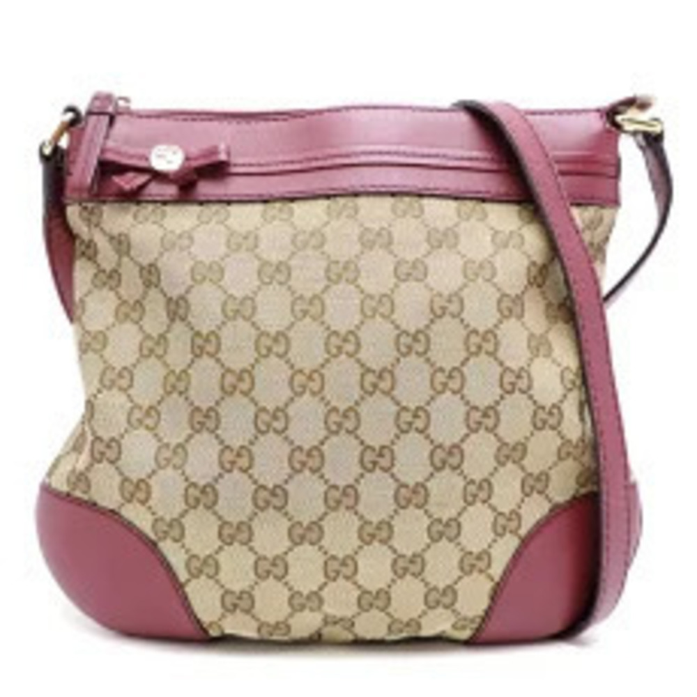 Gucci GG Canvas Shoulder Bag Beige Bordeaux Purple